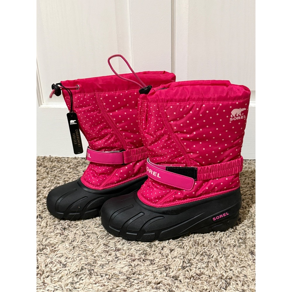 Sorel Kids Pink White Polka Dot Snow Boots Waterproof Winter Size 6